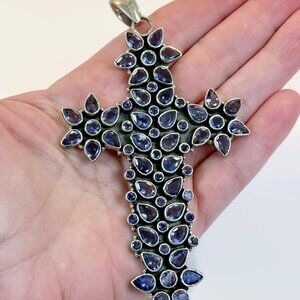 Amethyst Cross, Sterling Silver, 4 1/2" Long, Huge, Massive, Gemstone Cross